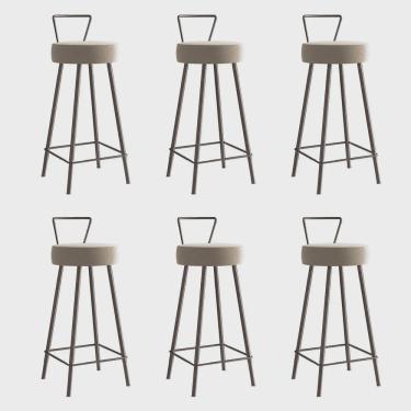 Imagem de Kit 06 Banqueta Alta Com Encosto Tais Eiffel Cozinha Bar Bistrô Ferro Marrom Suede Bege - Ahz Móveis
