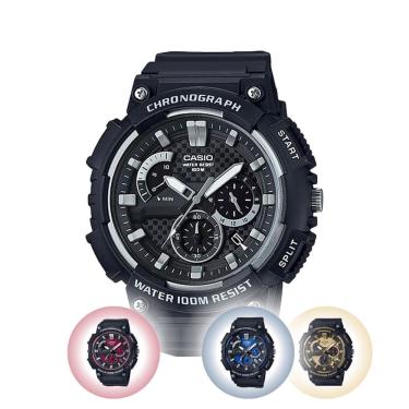 Imagem de Relógio De Pulso Casio Masculino Analógico Esportivo Cronógrafo Prova D Água 100 Metros Grande Preto Mcw-200h