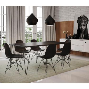 Imagem de Mesa Sala De Jantar Industrial Preta 135X75 Com 6 Cadeiras Pretas De Ferro Preto Cor: Preto