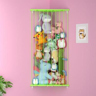 Imagem de Organizador de brinquedos para armazenamento de bichos de pelúcia (patenteado) - Suporte de pelúcia de canto grande ajustável - Armazenamento de pelúcia de parede para berçário, sala de jogos, quarto