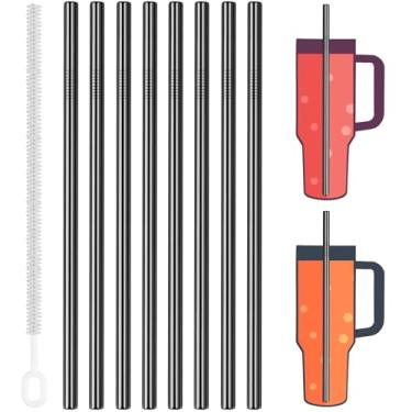 Imagem de Tomorotec Pacote com 8 canudos de aço inoxidável para Stanley Tumbler 1,134 g, 30,5 cm canudos de metal para copo Stanley com escova, canudos reutilizáveis para smoothies, milkshakes, lavável na