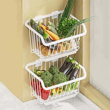 Imagem de Cesta de armazenamento de frutas e vegetais de 2 níveis, cesta empilhável de frutas de aço inoxidável, suporte de frutas e legumes, suporte de cesta de frutas, lanches de cozinha, cestas de metal de