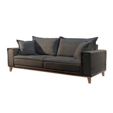Imagem de Sofá 3 Lugares Almofada Solta Base Madeira Veludo Chumbo Margot 2m - N