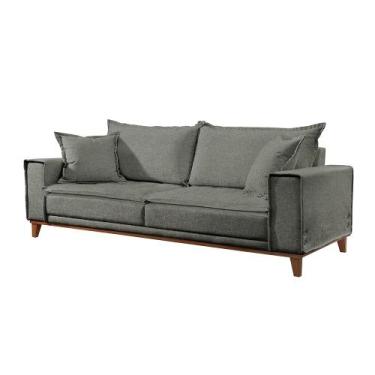 Imagem de Sofá 3 Lugares Almofada Solta Base Madeira Linho Cinza Margot 2,2m - N