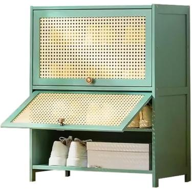 Imagem de LGEOELIAS Armário de sapatos de bambu com abas e prateleiras para área de entrada, corredor, design estreito de sala de estar, disponível em comprimentos de 60/70/80 cm