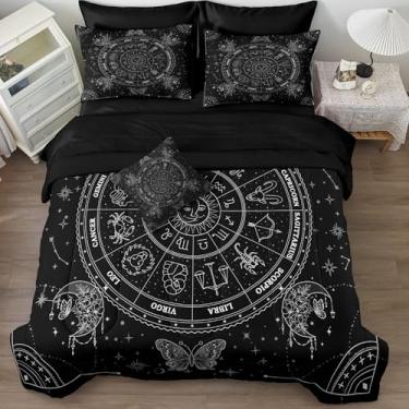 Imagem de Merryword Conjunto de edredom King com sol e lua, 8 peças, galáxia estrelada, constelação, signos do zodíaco, astrologia, edredom