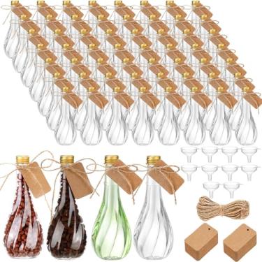 Imagem de Lounsweer Pacote com 60 garrafas plásticas de arte de areia de 142 g com tampas, frascos de poção transparentes com barbante e etiquetas, frascos de lembrança, frascos de doces a granel para
