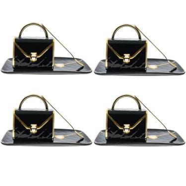 Imagem de Ynsfree Conjunto de canecas de café com bolsa de cerâmica, xícara de chá, conjunto exclusivo de caneca e pires com colher e pires para mulheres, presentes de Natal de Ação de Graças (conjunto preto de