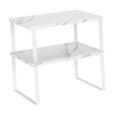 Imagem de IEUDNS Prateleiras de organizadoras de gabinete 2x, pratos expansíveis de armazenamento, balcão de cozinha, prateleiras de especiarias para sala de estar no, Branco
