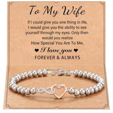Imagem de LEMEDE Presentes de aniversário para mãe, esposa, avó, filha, avó - Pulseiras ajustáveis de coração infinito com caixa de exibição de joias e cartão de presente, Regular, Pedra preciosa de zircônia