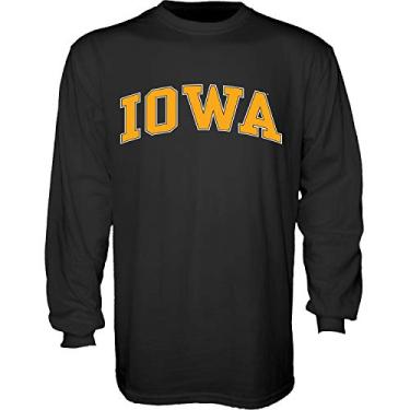 Imagem de Blue84 NCAA Iowa Hawkeyes camiseta masculina de manga comprida com nome do time arqueado, Iowa Hawkeyes preta, grande