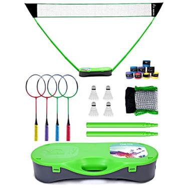 Imagem de Peak Fits Conjunto de rede de badminton portátil, rede dobrável de badminton, 4 raquetes profissionais de badminton de grafite, 8 fitas de aderência para raquetes, 4 petecas, jogo para a família,