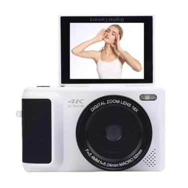 Imagem de Câmera Digital 4K para Fotografia, Câmera de Vlogging de 64MP Com Tela Flip de 2,8 Polegadas de 180 Graus, Came de Vídeo Retro Sem Espelho de Zoom 16x Com Estabilização (Branco)