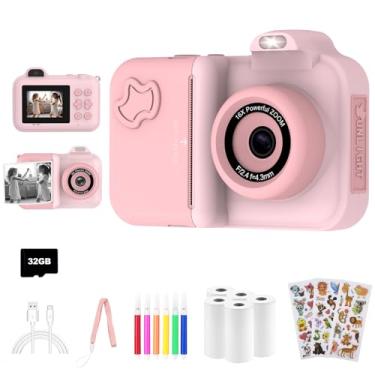 Imagem de Câmera infantil com impressão instantânea, presente de aniversário de Natal, brinquedos para meninas, meninos, 4, 5, 6, 7, 8, 9, 10, 11 e 12 anos, câmera digital de selfie de lente dupla HD 1080p com