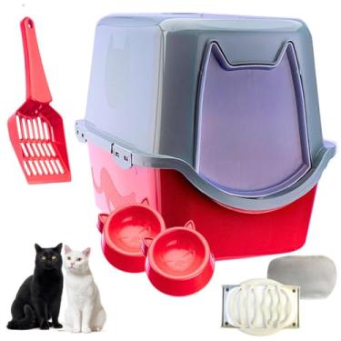 Imagem de Caixa Areia Fechada Banheiro Toalete Sanitário Gato Antiodor (Vermelho)