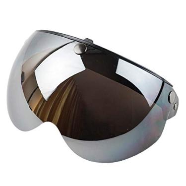 Imagem de Viseira de capacete VCOROS universal com 3 botões de pressão retrô aberto na frente e à prova de vento, protetor solar, meio rosto, capacetes de motocicletaVCOROS One Size prata VH