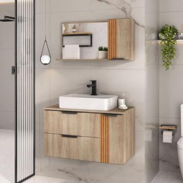 Imagem de Conjunto Gabinete Banheiro DOLPHIN 80cm RIPADO LUXO - MOVEIS JOIA, Mad