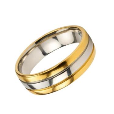 Imagem de Anel de Casamento Ouro 18k Friso Prata 6mm Anatomica Noivado Casal Tun