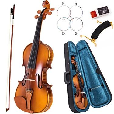 Imagem de Violino 4/4 tamanho completo, violino acústico AKLOT para iniciantes adultos kit de bordo sólido profissional com higrômetro haste ombro arrastar cordas de resina forro azul Gig Bag