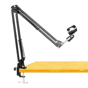Imagem de Suporte Articulado para Microfone, 40cm, Braço Ajustável com Grampo para Mesa, Preto