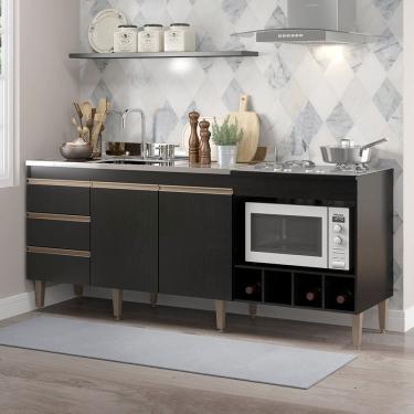 Imagem de Balcão para Pia Forno e Coocktop 3 Gavetas 183 Cm Cozinha Pequena Preto