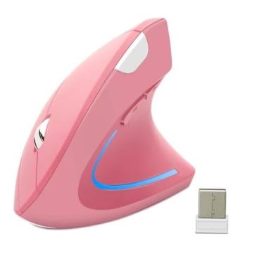 Imagem de Mouse Vertical Sem Fio 2,4GHz, 6 Botões, RGB, Design Rosa, para Computador e Laptop (Rosa)