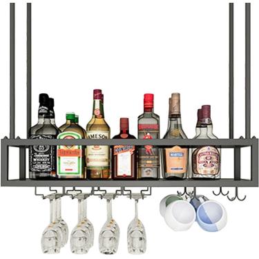 Imagem de BARRA DE PENAÇÃO DE TETENHO BARNA BLATE VINHO, teto de metal suspenso por porta -vidro Gabines de armazenamento Plataforma de vinho Racks de exibição para baixo de gabinete, cozinha, bar, al