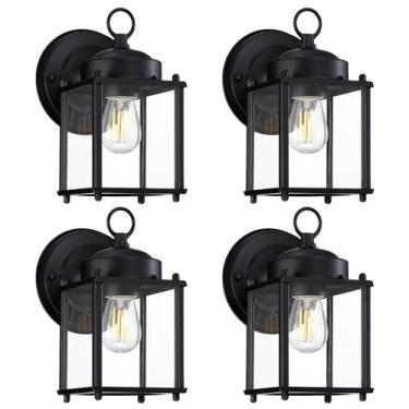 Imagem de GRUENLICH Arandela De Parede Externa Gruenlich, Luminárias Externas Com Vidro Transparente, Iluminação Para Varanda, Luzes Pátio, Porta, Preto Fosco, Pacote 4