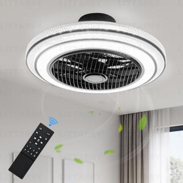 Imagem de LITTARBY Ventiladores De Teto Sem Lâminas 22" Com Luzes E Controle Remoto, Brilho Led Regulável, Motor Cc, Ventilador Montagem Embutida Perfil Baixo Da Morden Para Quarto, Cozinha, Sala Estar/Jantar