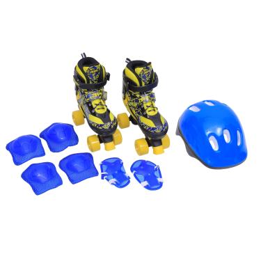 Imagem de Zippy Toys, Kit de Patins Infantil Ajustável com Capacete Joelheira Cotoveleira e Munhequeira Clássico 34 ao 37, Amarelo e Preto