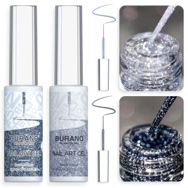 Imagem de BURANO Esmalte Em Gel Para Unhas, Delineador, Design Prateado E Dourado, 2 Frascos De 8 Ml, Aplicação Com Pincel Fino, Cura Necessária, Comprimento 27, 22, 23, 24, 25, 26, 28, 29, 30, 31, 32, 33, 34
