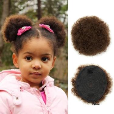 Imagem de Boymia Afro Puff Com Cordão Para Rabo De Cavalo Cabelo Humano Crianças 2 Peças #2 Castanho Escuro 4" Curto Crespo Cacheado Extensão Coque Clip On