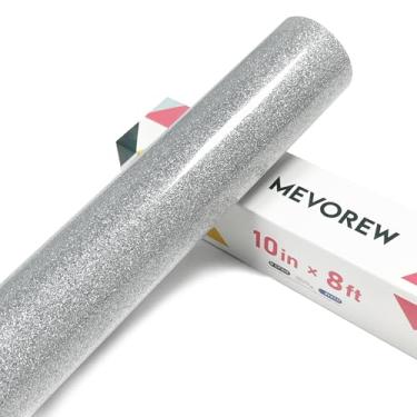 Imagem de MEVOREW Vinil De Transferência Térmica Com Glitter Prateado 25,4 Cm X 2,4 M Htv Para Camisas, Passar A Ferro Em Todas As Máquinas Corte - Design Fácil Cortar E Remover (Prata)