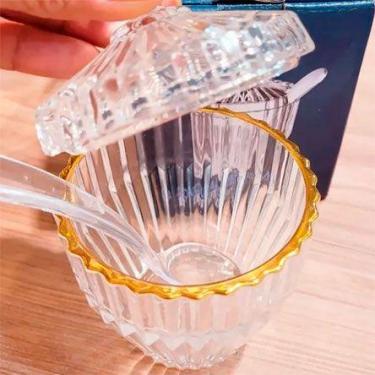 Imagem de Açucareiro De Cristal Imperatriz Com Colher Fio De Ouro 15x07cm - HAUS