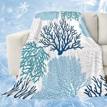 Imagem de Cobertores refrescantes de coral para quem dorme quente, azul, verde, coral, arte minimalista, cobertor de gelo leve, vida marinha, 101,6 x 152,4 cm, cobertores frios de verão para suores noturnos