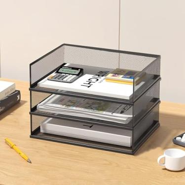 Imagem de Organizador de arquivos de mesa de malha A3, bandeja de papel empilhável, classificador de documentos de mesa, armazenamento de arquivos, organizador de bandeja de papel de 3/4/5 camadas, acessórios