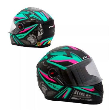 Imagem de Capacete Moto Fechado GTN R1 Preto Fosco com Azul Turquesa Viseira Cri