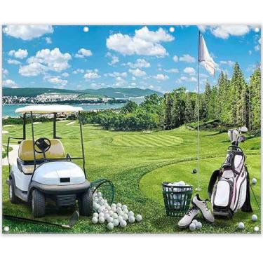 Imagem de Swepuck Pano de fundo de campo de golfe de 3 x 2,4 m, grama, árvores, carrinho, sapatos, céu azul, fundo fotográfico, competição, esportes ao ar livre, decorações de festas de fim de ano, adereços de