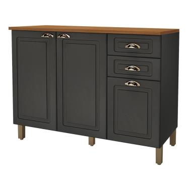 Imagem de Balcão De Cozinha Firenze 120cm 3 Portas E 2 Gavetas Chumbo Com Tampo Mdf - Indékes Chumbo