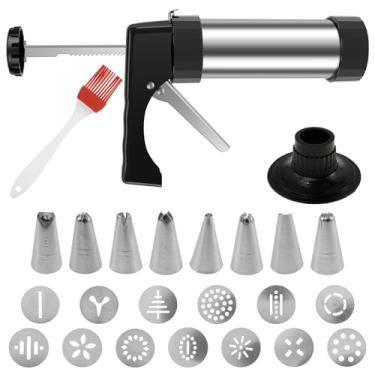 Imagem de Conjunto de máquina de biscoito de aço inoxidável, reutilizável, à prova de ferrugem, conjunto de prensa de biscoito spritz multiuso com alça ergonômica para biscoito de bolo