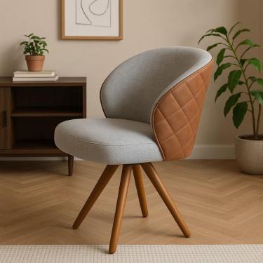 Imagem de Poltrona Giratória com Revestimento em Linho e Courino Durango – Dior Exclusiva