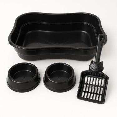 Imagem de Kit Gatos Pet Bandeja Banheira Caixa de Areia Higiene 2 Comedouro Pazi