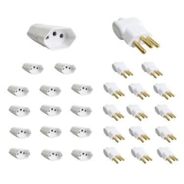 Imagem de Kit 15 Plugue Macho 3 Pinos 2P+T + Tomada Fêmea 20A Branca - Ilumi