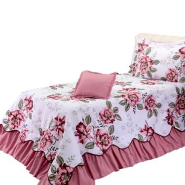 Imagem de Jogo de Cama Cobre Leito Solteiro, 3 Peças, com Babados, Vinho Floral