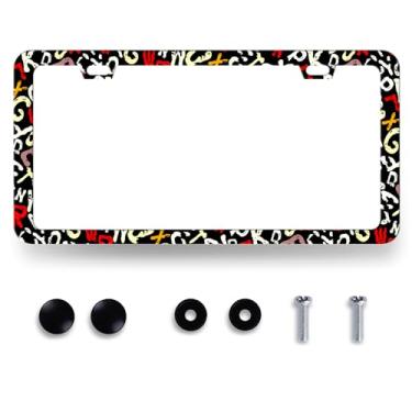 Imagem de Moldura de placa de licença de alfabeto colorido grafite placa de licença personalizada peças automotivas para homens mulheres decoração de carro aço inoxidável à prova de ferrugem engraçado suporte