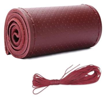Imagem de Capa de volante de couro de microfibra, costura DIY com agulha e linha, protetor de volante de carro antiderrapante respirável, universal de 38 cm, costura de volante automático no envoltório (vinho,