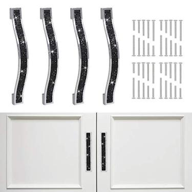 Imagem de Puxador de gaveta SAVORI cristal brilhante armário armário armário porta móveis maçanetas modernas quadradas puxadores para casa cozinha banheiro pacote com 4 (14 cm – pacote com 4, preto)