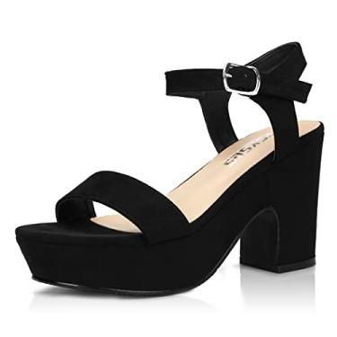 Imagem de Sandálias femininas de salto plataforma de camurça Peep Toe moda casamento sexy vestido bloco grosso anabela salto alto tira no tornozelo, Preto, 11