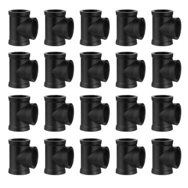 Imagem de Home TZH Camiseta de encaixe de tubo preta de 2,5 cm, pacote com 20 camisetas de ferro maleável roscadas DN25 para suporte de prateleira vintage Steampunk DIY para decoração de tubos de encanamento