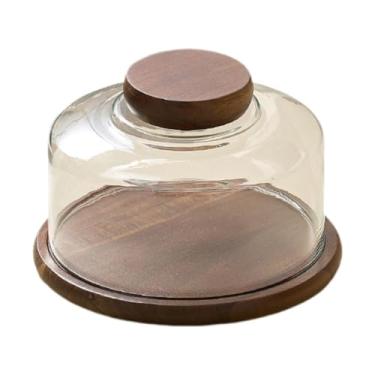 Imagem de predolo Suporte para bolo com tampa em forma de cúpula, suporte decorativo para bolo, prato de madeira para mesa de casamento, Claro